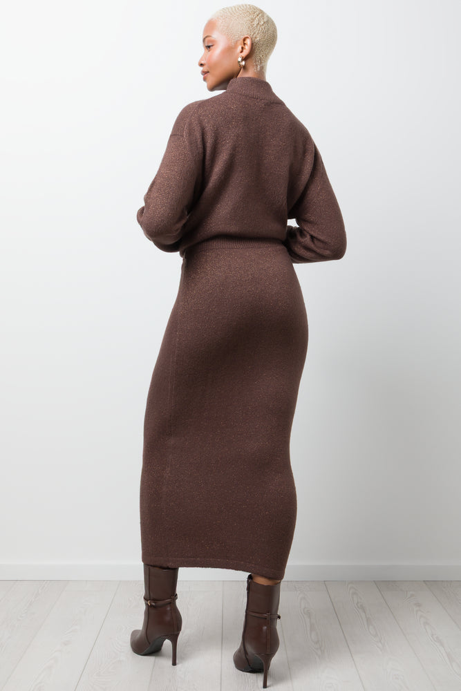 Lurex Midi Skirt Brown (3)