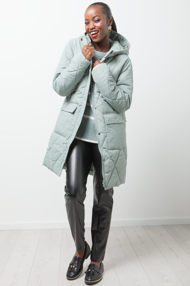 Quilted Long Puffer Jacket Green