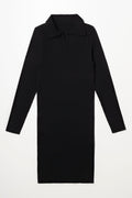 Collar Long Sleeve Seamless Dress Black