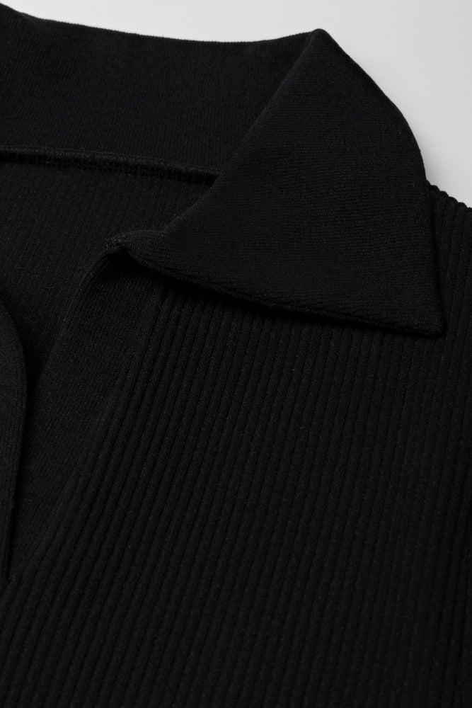 Collar Long Sleeve Seamless Dress Black