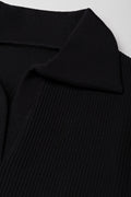Collar Long Sleeve Seamless Dress Black (1)