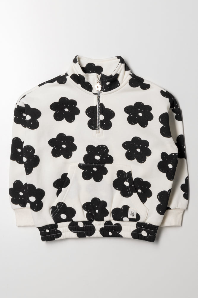Flower Quarter Zip Tracktop Cream And Black