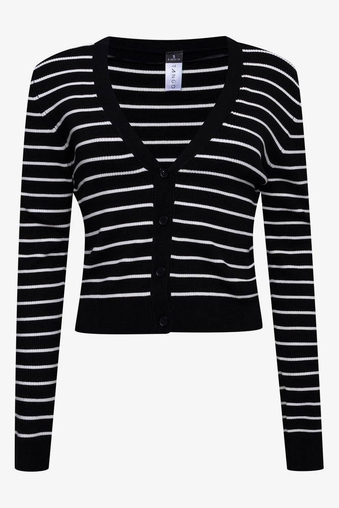Rib Stripe Cardigan Black And White