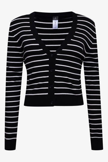 Rib Stripe Cardigan Black And White