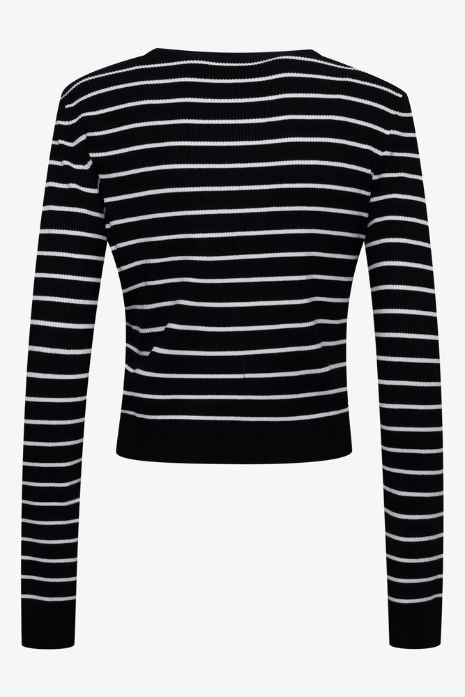 Rib Stripe Cardigan Black And White (1)
