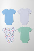 4 Pack Short Sleeve Bodyvests Blue, Grey, White And Green (2)