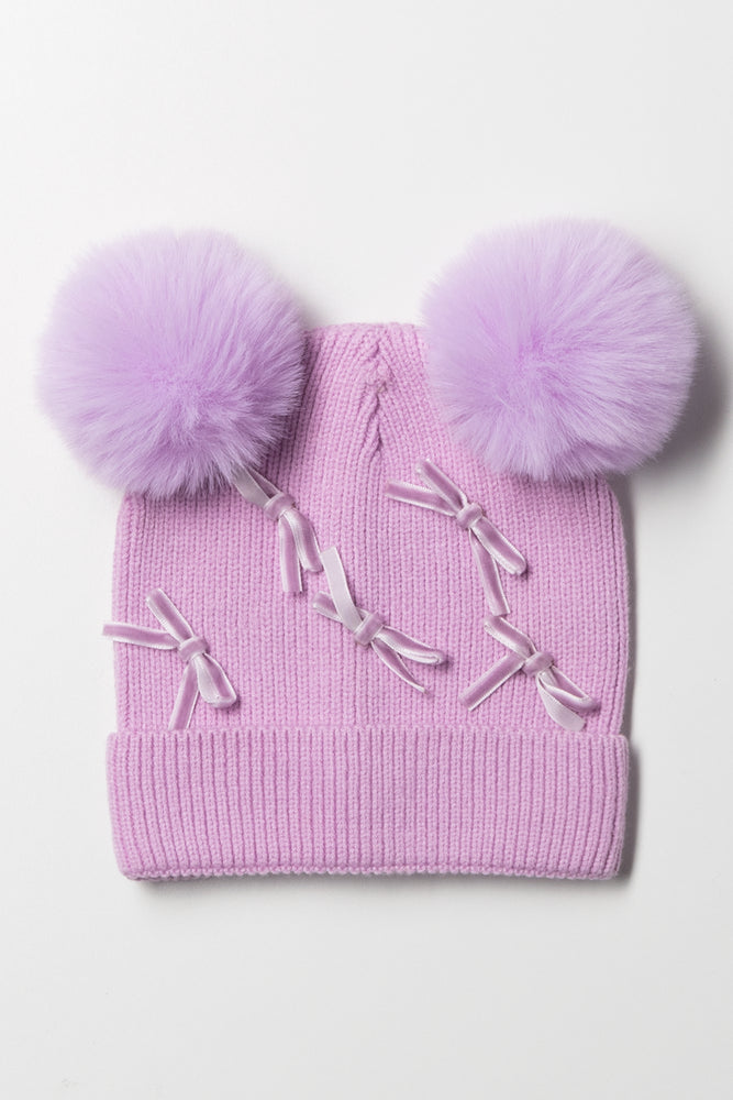 Beanie With Bows Lilac