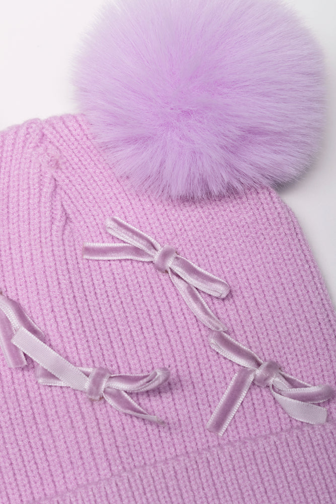 Beanie With Bows Lilac (1)