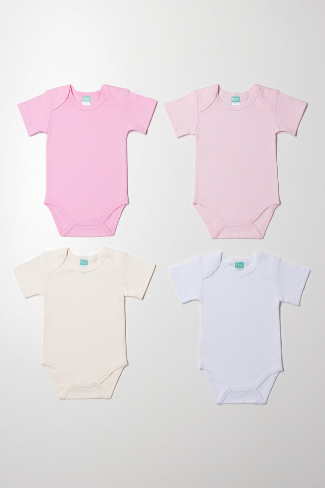 4 Pack Short Sleeve Vests Pink, Natural And White