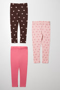 3 Pack Cherry Leggings Pink And Brown