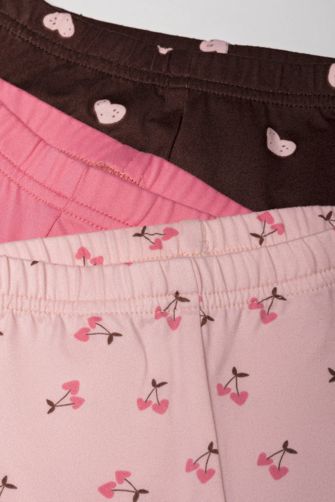 3 Pack Cherry Leggings Pink And Brown (1)