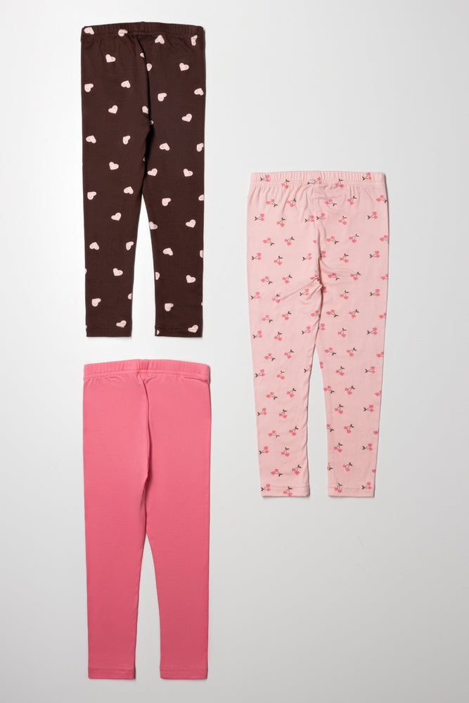 3 Pack Cherry Leggings Pink And Brown (2)