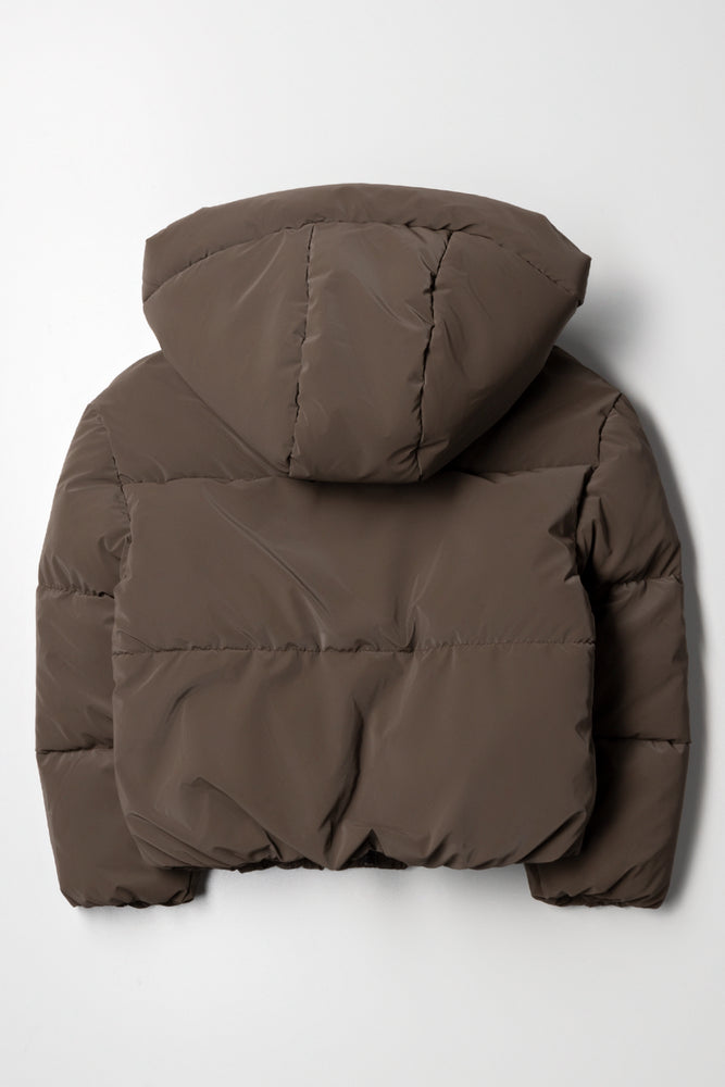 Hooded Puffer Jacket Brown (2)