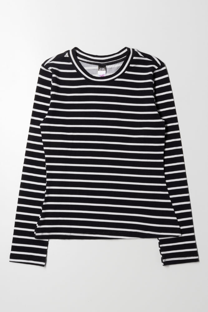 Long Sleeve Stripe Crew Neck Cream And Black