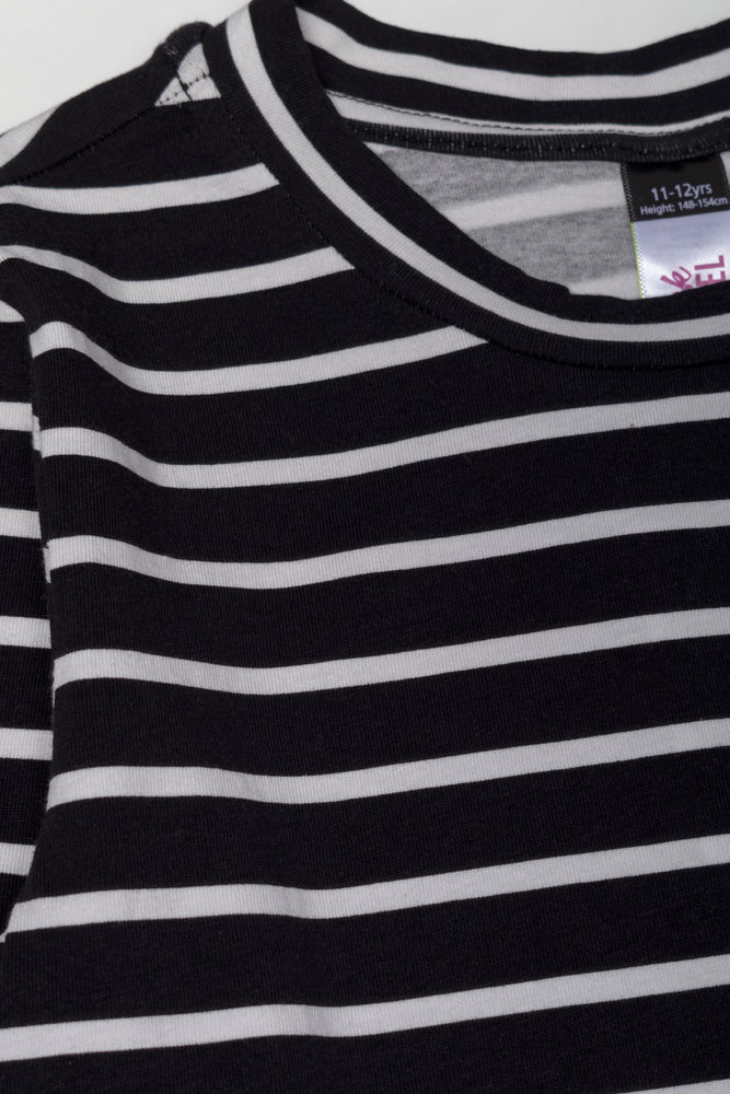 Long Sleeve Stripe Crew Neck Cream And Black