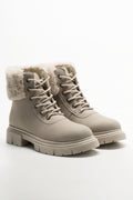 Fur Trim Lace Up Boots Natural