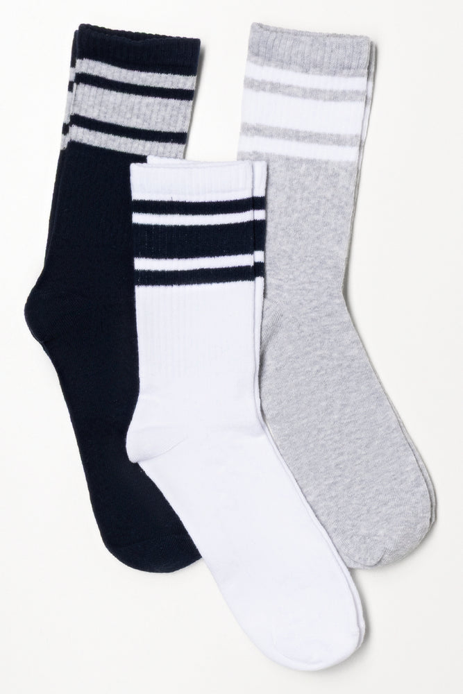 3 Pack Socks Navy, Grey And White