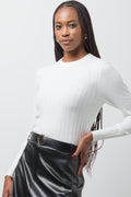 Long Sleeve Rib Crew Neck Cream