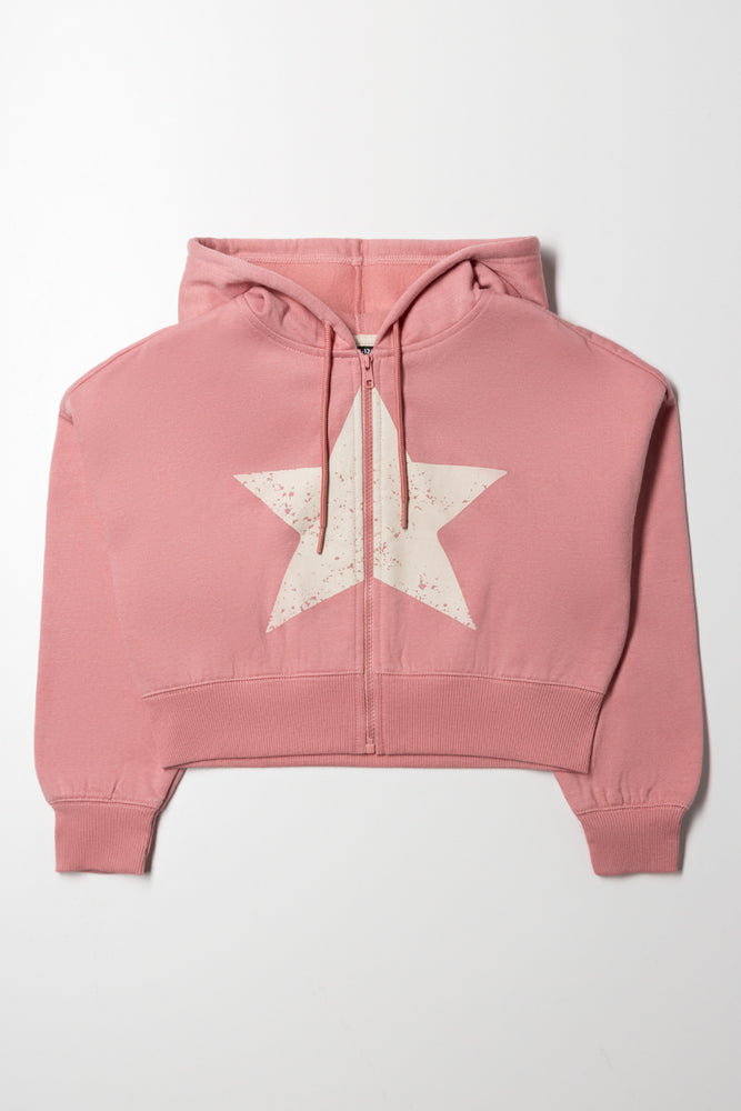 Hooded Crop Track Top Pink