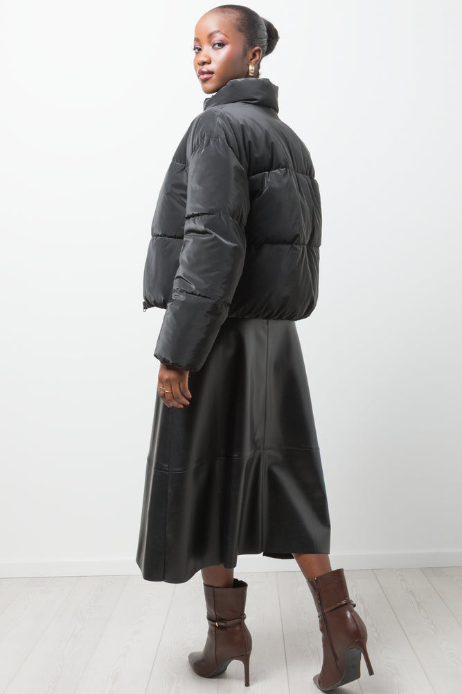 Coated Crop Puffer Jacket Black (2)