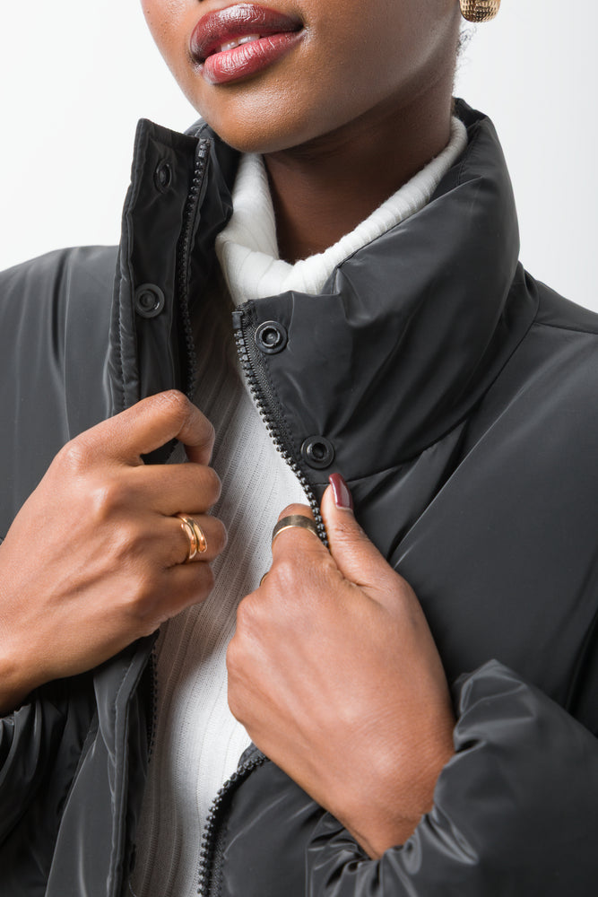 Coated Crop Puffer Jacket Black (3)