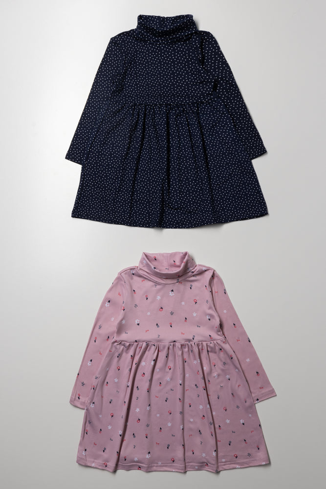 2 Pack Floral Poloneck Dresses Pink And Navy