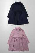2 Pack Floral Poloneck Dresses Pink And Navy