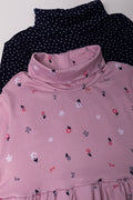 2 Pack Floral Poloneck Dresses Pink And Navy (1)