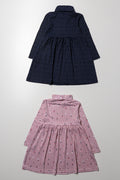 2 Pack Floral Poloneck Dresses Pink And Navy (2)