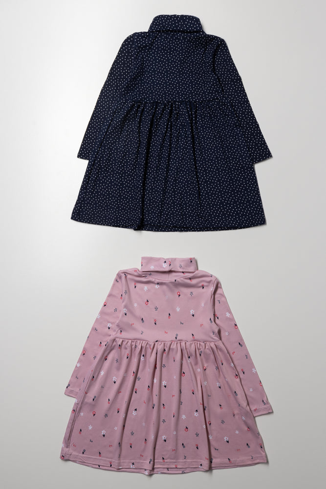 2 Pack Floral Poloneck Dresses Pink And Navy (2)