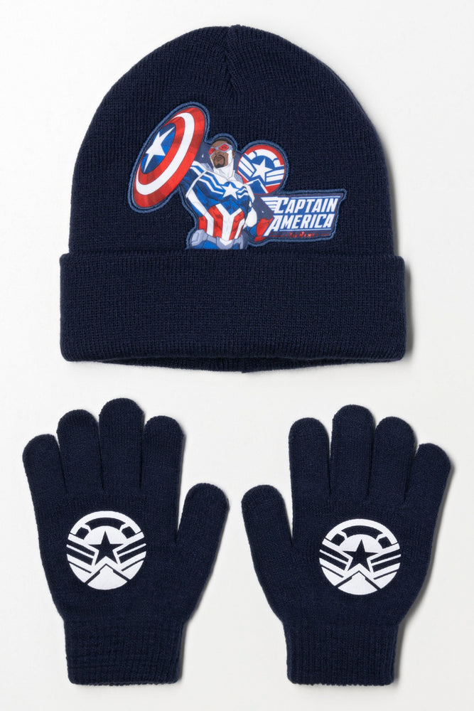 Captain America Beanie And Gloves Set Navy