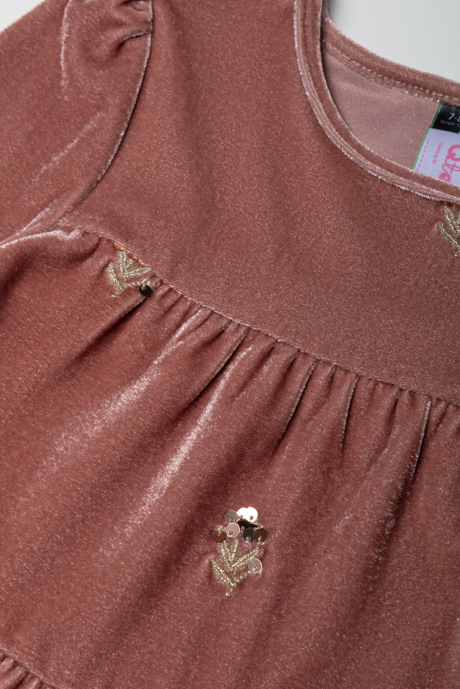 Tiered Embroidered Dress Burgundy (1)