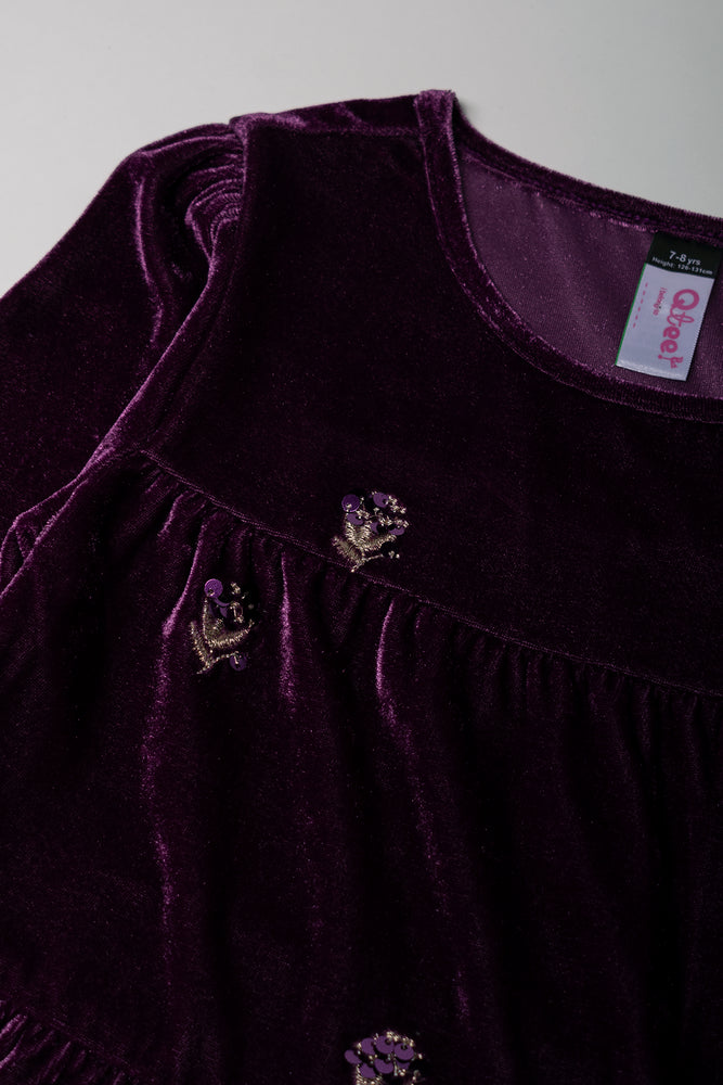 Tiered Embroidered Dress Burgundy