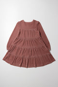 Tiered Embroidered Dress Burgundy (2)