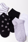 5 Pack Flower And Stripe Socks Black, White And Grey (1)