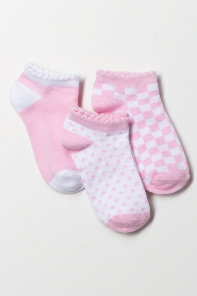 3 Pack Check And Spot Socks Pink