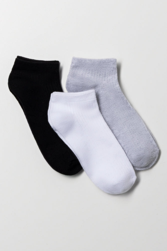 3 Pack Low Leg Socks Black, White And Grey
