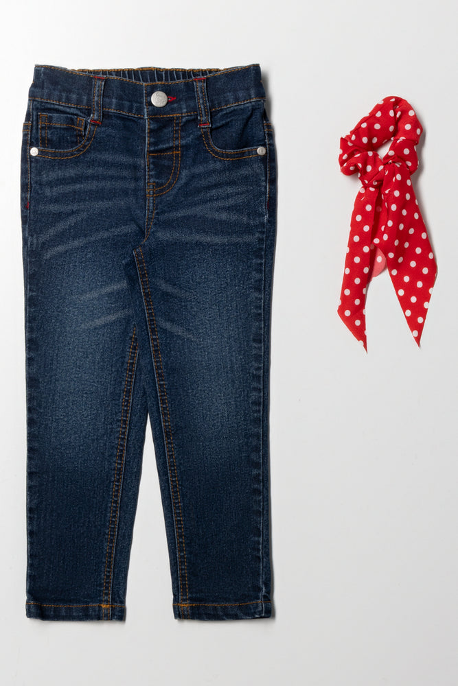 Skinny Denim Jeans With Hair Tie Blue And Red