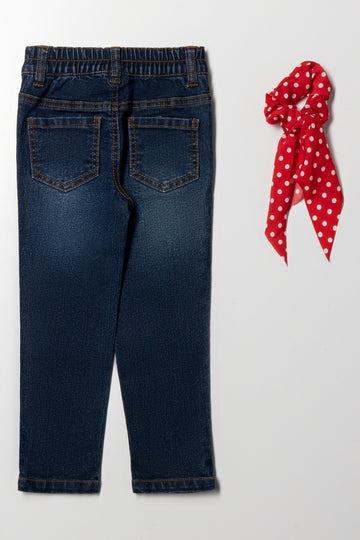 Skinny Denim Jeans With Hair Tie Blue And Red (3)