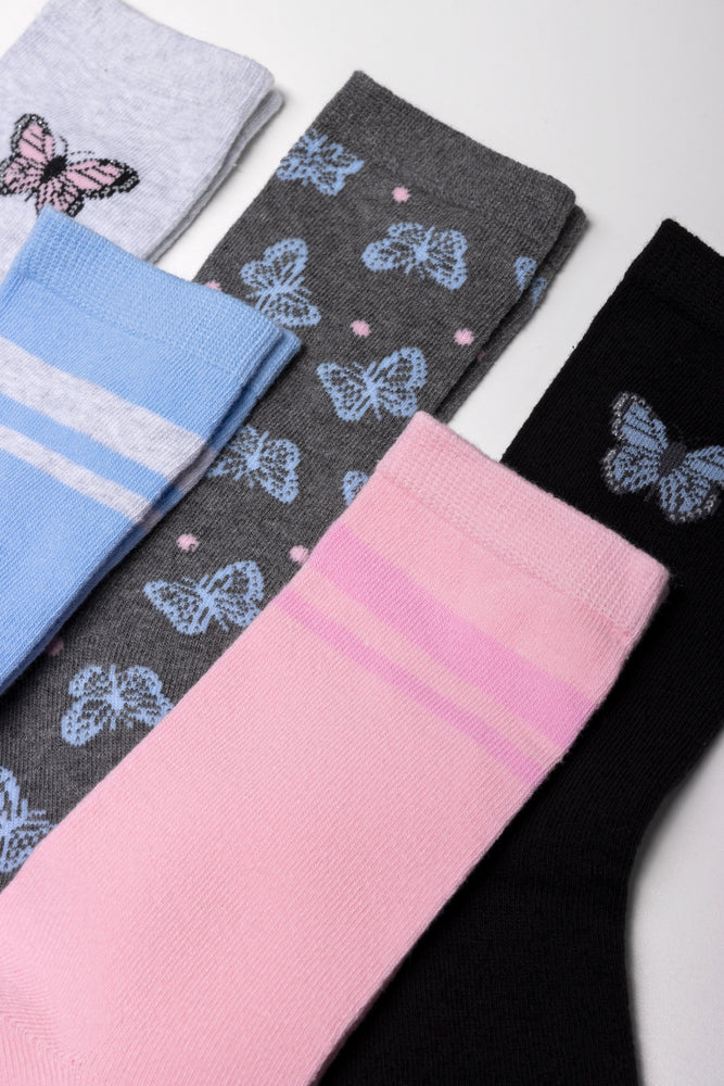 5 Piece Butterfly Anklet Socks Multi