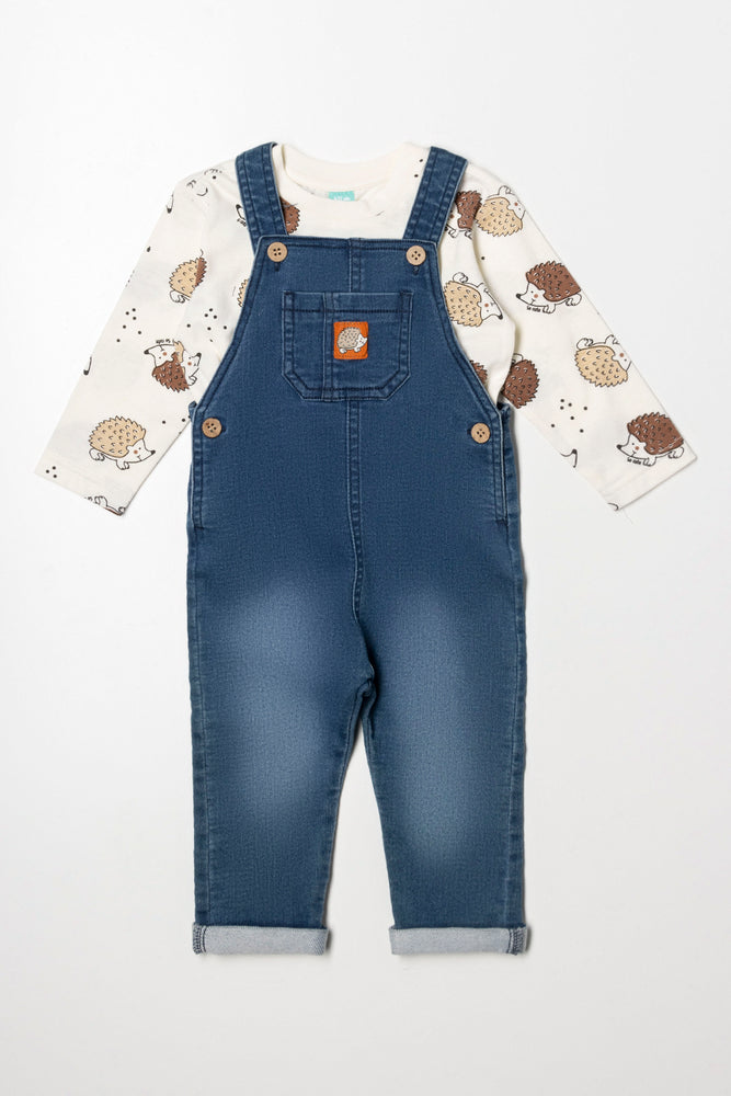 Denim Dungaree Hedgehog Set Blue