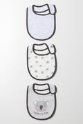 3 Pack Bibs Blue, Grey And White