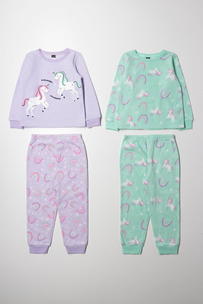 2 Pack Unicorn Pyjamas Purple & Green
