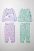 2 Pack Unicorn Pyjamas Purple & Green