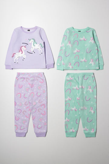 2 Pack Unicorn Pyjamas Purple & Green