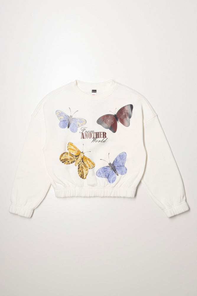 Butterfly Crew Neck Top Cream
