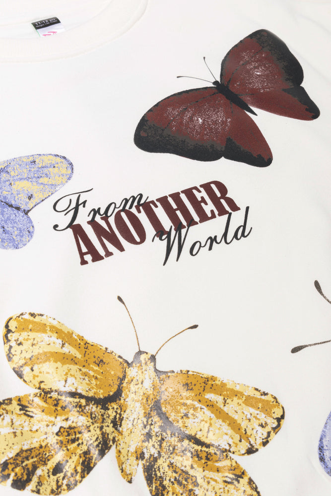 Butterfly Crew Neck Top Cream