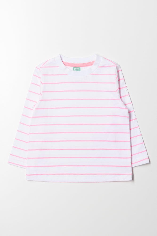 Stripe Long Sleeve T-Shirt White And Pink