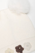 Beaded Flowers Beanie Cream (1)