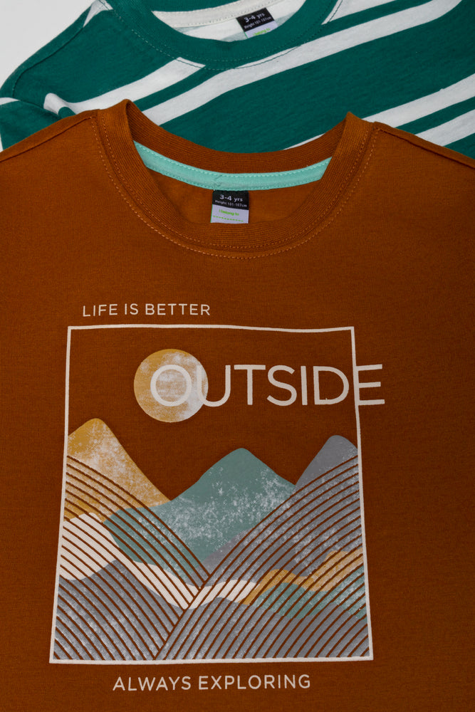 2 Pack Long Sleeve T-Shirts Green And Brown (1)